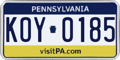 PA license plate KOY0185