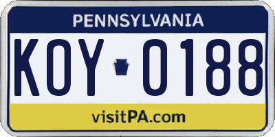 PA license plate KOY0188