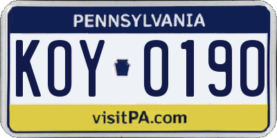 PA license plate KOY0190