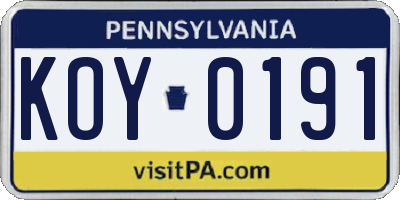 PA license plate KOY0191