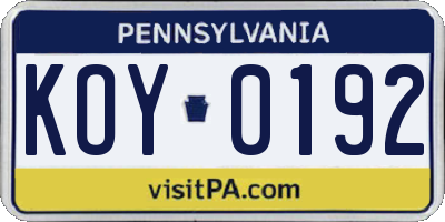 PA license plate KOY0192
