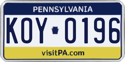 PA license plate KOY0196