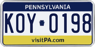 PA license plate KOY0198