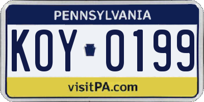 PA license plate KOY0199