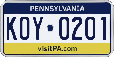 PA license plate KOY0201
