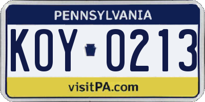 PA license plate KOY0213