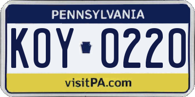 PA license plate KOY0220