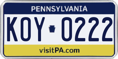 PA license plate KOY0222