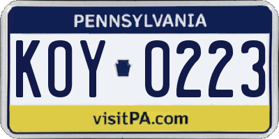 PA license plate KOY0223