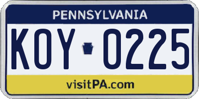 PA license plate KOY0225