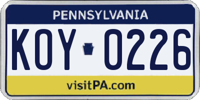 PA license plate KOY0226