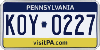 PA license plate KOY0227