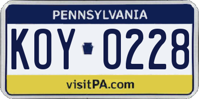 PA license plate KOY0228