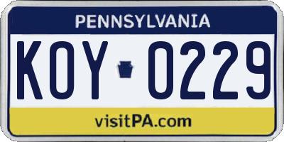 PA license plate KOY0229