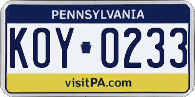 PA license plate KOY0233