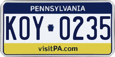 PA license plate KOY0235
