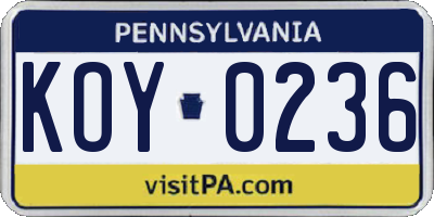 PA license plate KOY0236