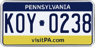 PA license plate KOY0238
