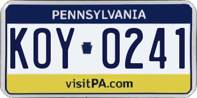 PA license plate KOY0241