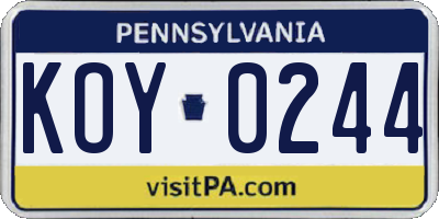 PA license plate KOY0244