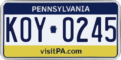 PA license plate KOY0245