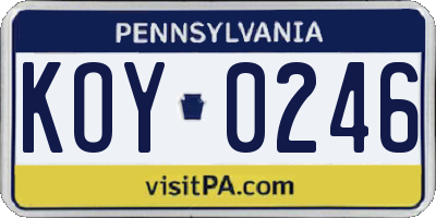 PA license plate KOY0246