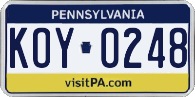 PA license plate KOY0248
