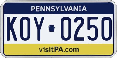 PA license plate KOY0250