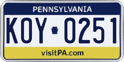 PA license plate KOY0251