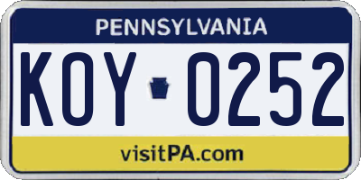 PA license plate KOY0252