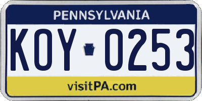 PA license plate KOY0253