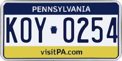 PA license plate KOY0254