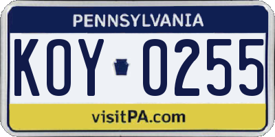 PA license plate KOY0255