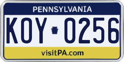 PA license plate KOY0256