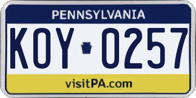 PA license plate KOY0257