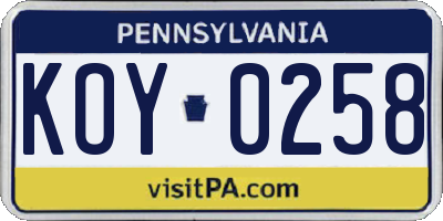 PA license plate KOY0258