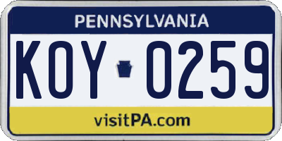 PA license plate KOY0259
