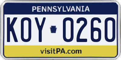 PA license plate KOY0260