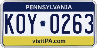PA license plate KOY0263