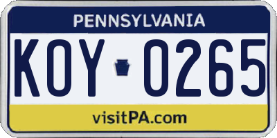 PA license plate KOY0265