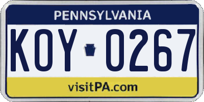 PA license plate KOY0267
