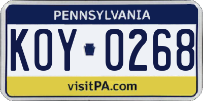 PA license plate KOY0268