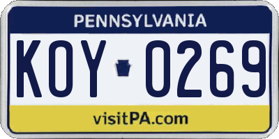 PA license plate KOY0269