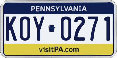 PA license plate KOY0271