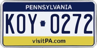 PA license plate KOY0272