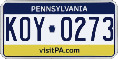 PA license plate KOY0273