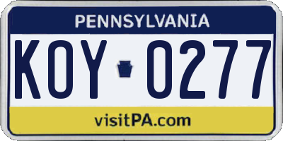 PA license plate KOY0277