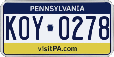 PA license plate KOY0278