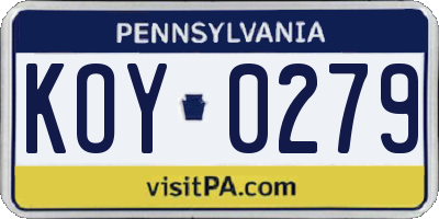 PA license plate KOY0279