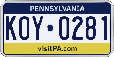 PA license plate KOY0281